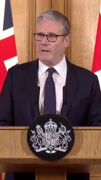 Keir Starmer in a press conference addressing the media 