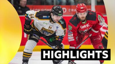 Riley Brandt (Cardiff Devils) and Nolan Volcan (Nottingham Panthers) prepare to face-off