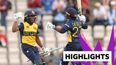 Sri Lanka batters Nilakshi de Silva and Kaushani Nuthyangana celebrate their win