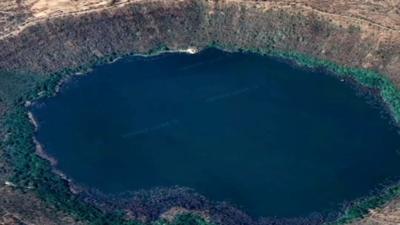 An aerial view of Lake Lonar in India