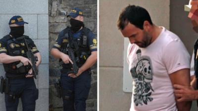 Criminal Courts of Justice Members of the Garda Armed response unitCriminal Courts of Justice Members of the Gardai Armed response unit and Daniel Kinahan