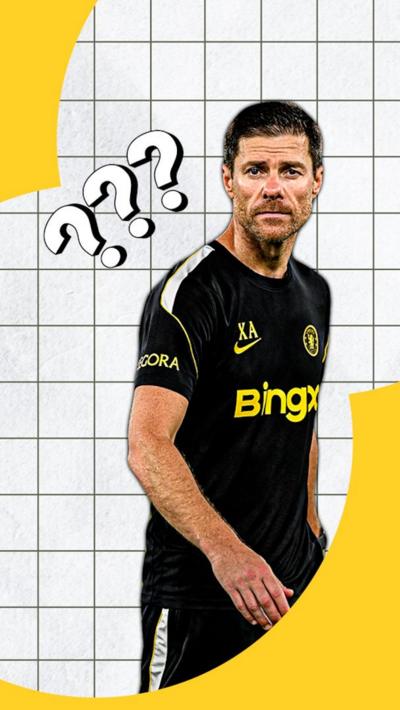 Xabi Alonso look thoughtful in Chelsea training top alongside three question marks