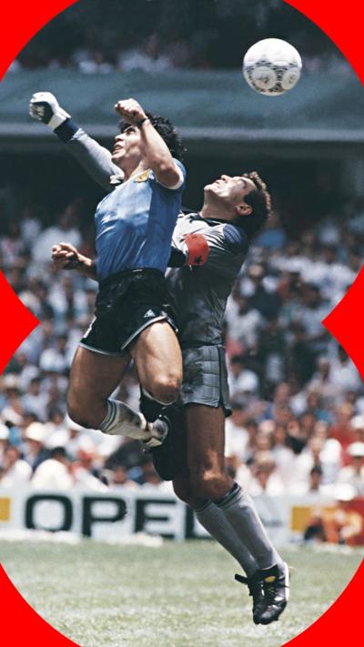 Diego Maradona’s “Hand of God” moment from Argentina’s 1986 World Cup quarter-final against England