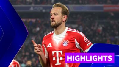 Harry Kane celebrates in red Bayern Munich kit