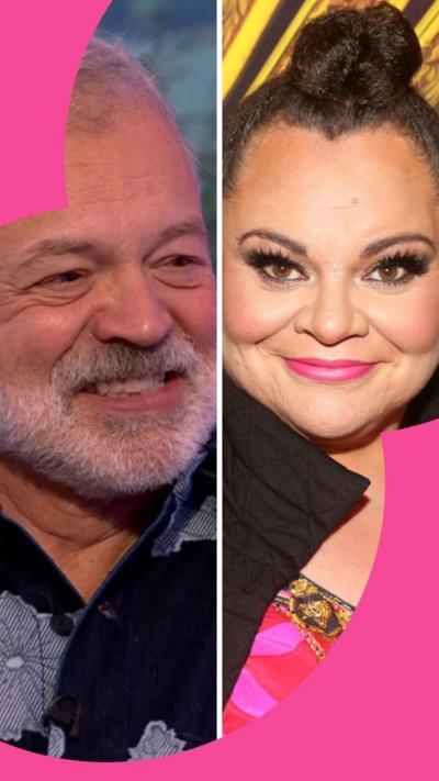 Composite image of Graham Norton smiling and Keala Settle posing