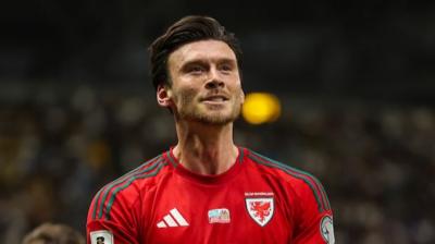 Wales striker Kieffer Moore celebrates