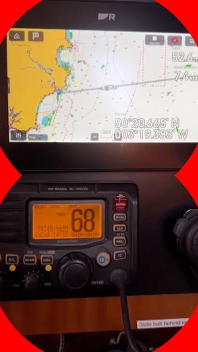 View of radio interface which shows radar footage of a ship in the sea