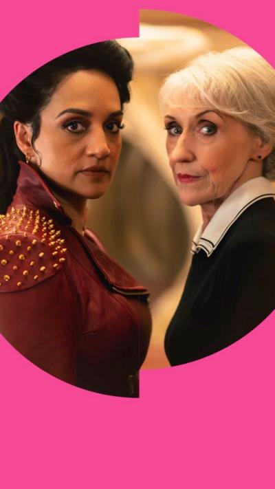 Archie Panjabi and Anita Dobson stood together in costume both playing the Rani