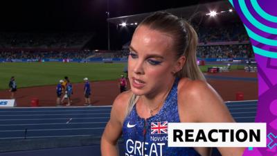 Keely Hodgkinson looks disappointed during her post-race interview