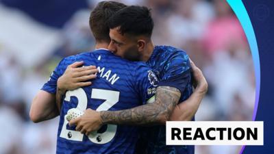 Seamus Coleman and Dwight McNeil embrace on the former's final appearance for Everton