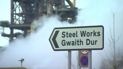 Sign pointing towards the Steel Works