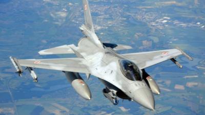 A Polish F-16 flies in a Nato exercise