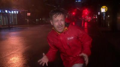 Tomasz Schafernaker in a storm