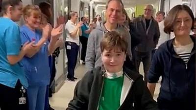 A teenage boy has finally left hospital a year after he was admitted with meningitis