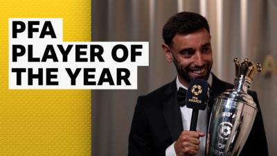Bruno Fernandes being interviewed after winning PFA player of the year