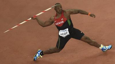 Julius Yego throwing his Javelin at the World Championships in Beijing.