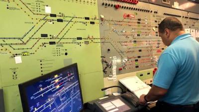 The control panel inside Birmingham New Street signal box