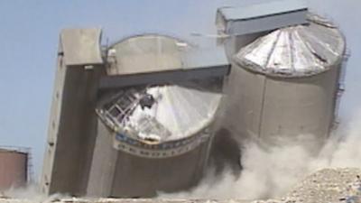 Sugar factory's twin silo towers demolished