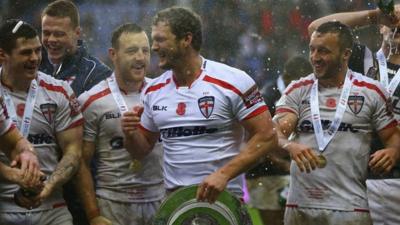 England players celebrate their series victory over New Zealand