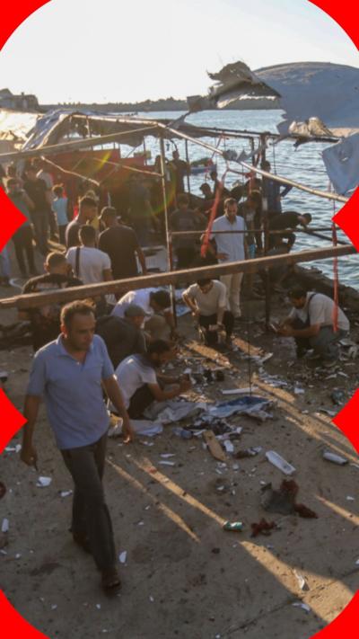 A photo from a cafe in western Gaza, following an Israeli strike, in a BBC Verify branded border.