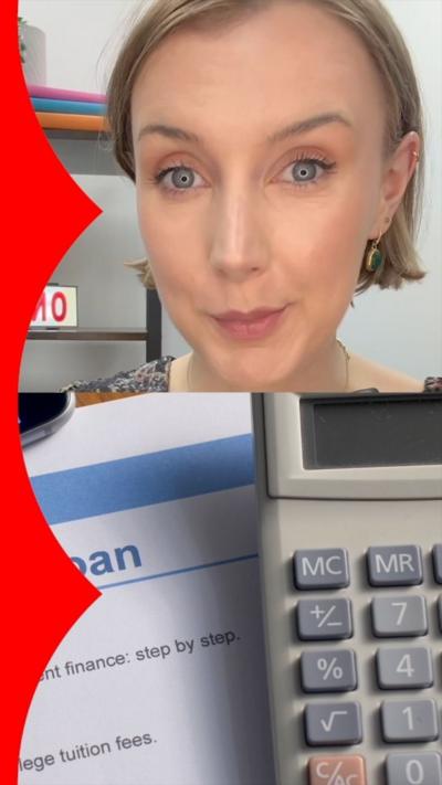 Reporter Hazel Shearing's face, in a composite image with student loan statements 