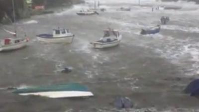 Five boats sank after being battered by waves in Porthclais