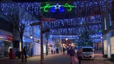 Christmas lights on high street