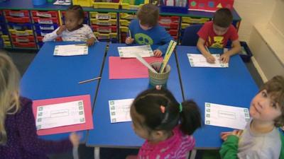 Children at a school desk