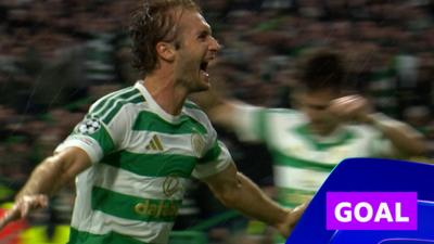 Benjamin Nygren celebrates after scoring for Celtic