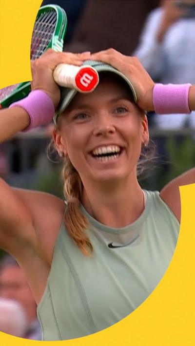 Katie Boulter smiling with hands on her head 