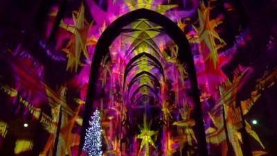 lights show in cathedral