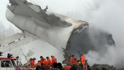 The site of the plane crash near Bishkek, Kyrgyzstan, 16 January 2017.