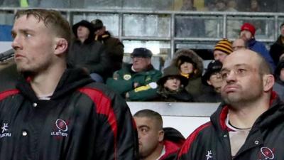 Kieran Treadwell and Rory Best dejected after the game