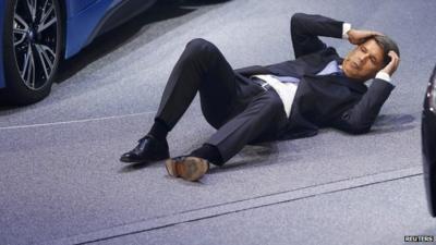 BMW CEO Harald Krueger collapses at a presentation during the media day at the Frankfurt Motor Show