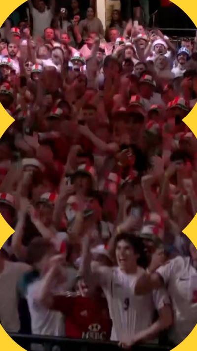 England fans in Boxpark celebrate first goal