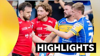 Leeds' Alfie Edgell scores a try against Salford