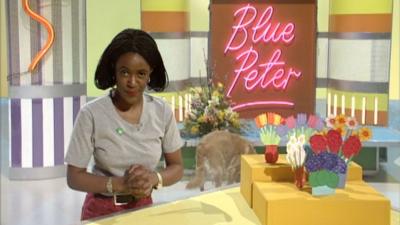 Diane-Louise Jordan next to handmade flower pot cards.