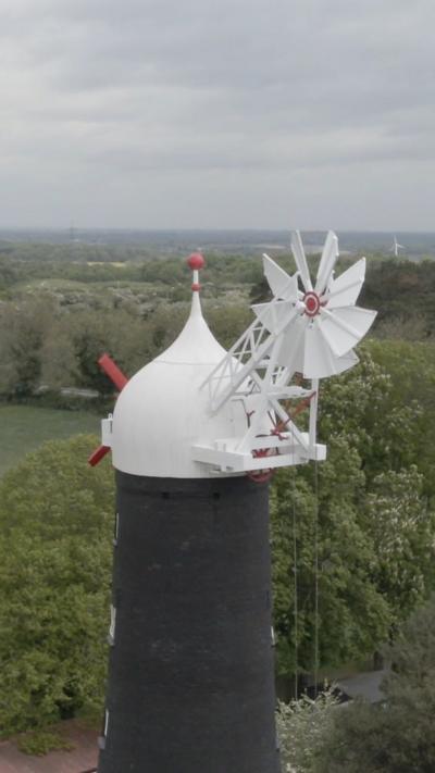 The windmill's cap and fantail assembly, which weighs about 10 tonnes, was removed to allow for repair work to be carried out.