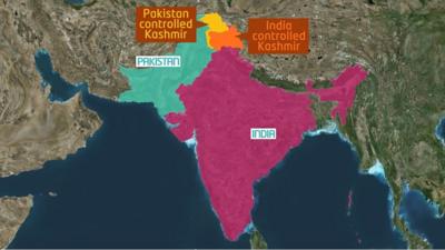 Map showing where Kashmir is.