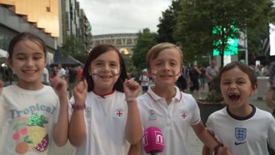 Children celebrating England's win at Euro 2022.