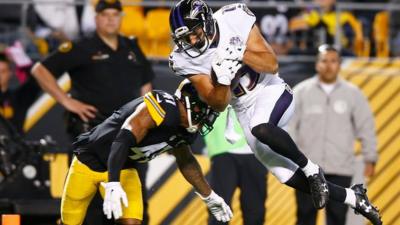 Baltimore Ravens Michael Campanaro scores against Pittsburgh Steelers