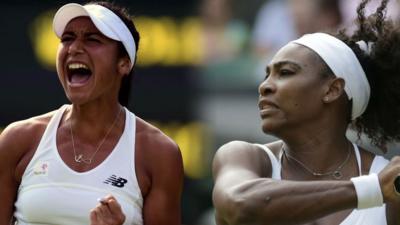 Heather Watson and Serena Williams at Wimbledon