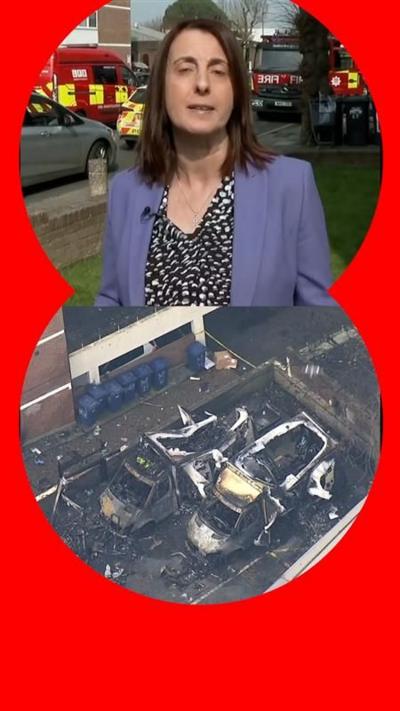 
A composite image of Lucy Manning and burnt ambulances