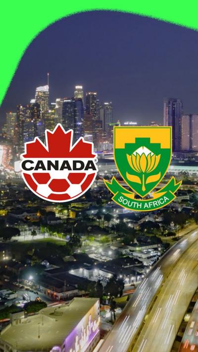 Canada and South Africa club badges over drone footage of LA.