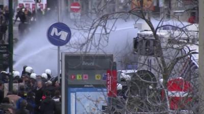 Water cannon fired in Brussels