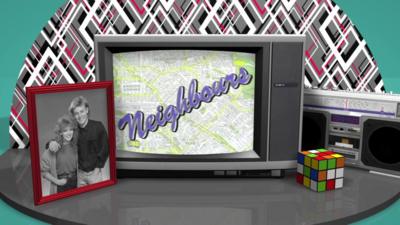 Neighbours logo on a old TV