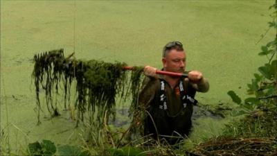 An angler in the water