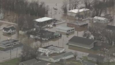 Aerial view of flooded streets