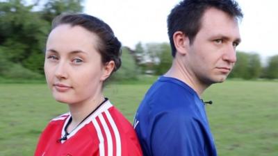 Manchester United fan Megan and Chelsea supporter Harry