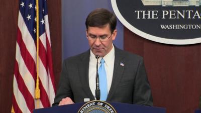 Mark Esper speaking at the Pentagon